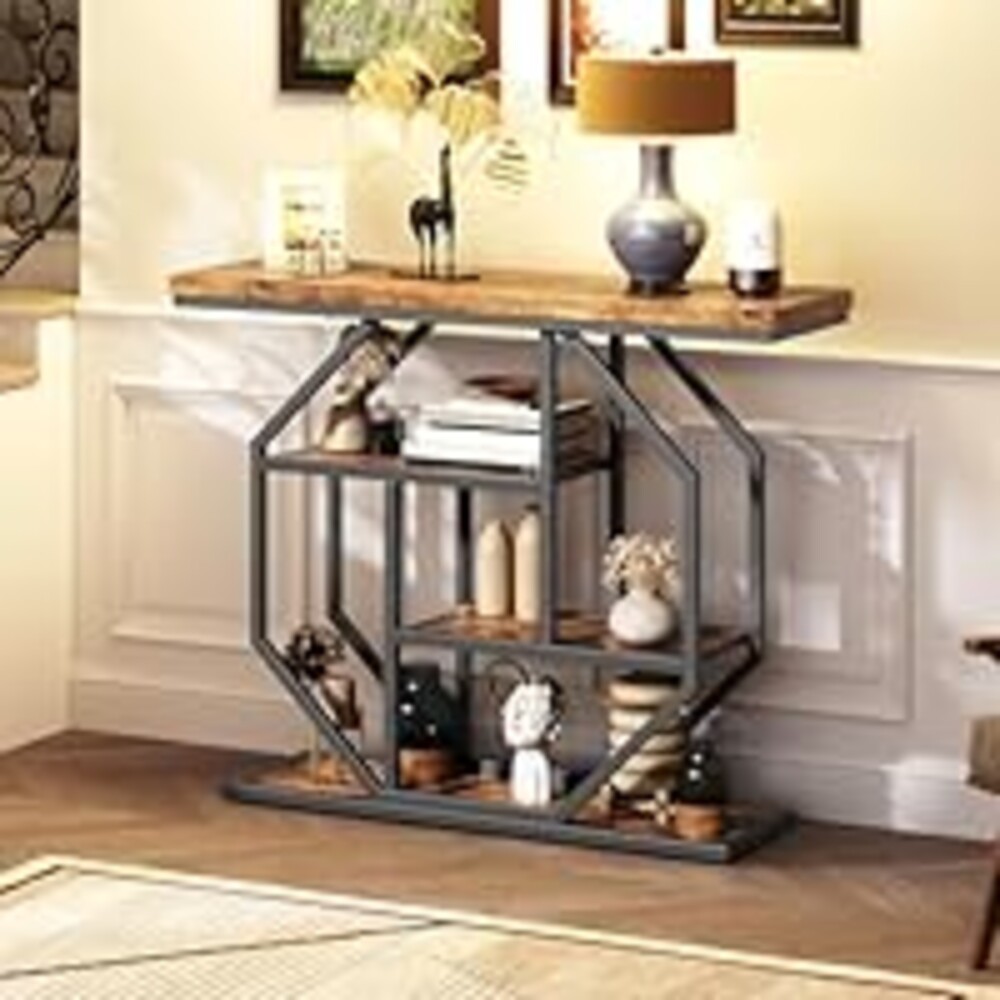 MAHANCRIS Entryway Table, Industrial Console Sofa Table with Storage, Narrow Accent Table for Living Room, Entry, Hallway, Entrance, Foyer, Rustic Brown CTHR28001