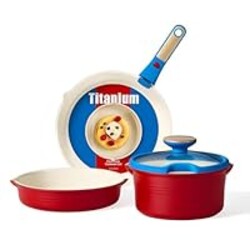 CAROTE 5Pcs Titanium Cookware Set, Pots and Pans Set Non Stick, Kitchen Cooking Set with Detachable Handle, Non Toxic Induction Cookware, Dishwasher/Oven Safe，Memphis Design