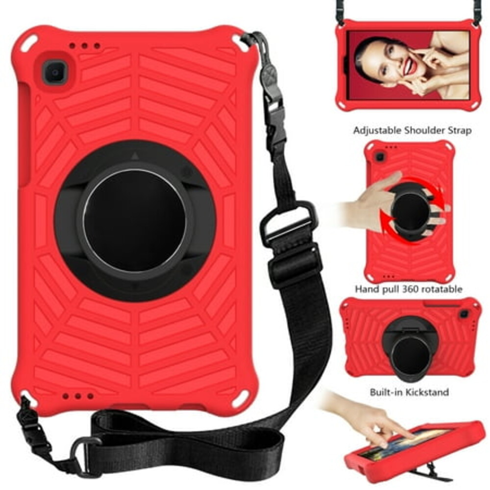 Durable Silicone Case for Samsung Galaxy Tab A7 Lite 8.7" Tablet (Model SM-T220 /SM-T225) - Shockproof Protective Stand Cover with Hand Holder /Adjustable Shoulder Strap (Red)