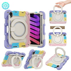 3-in-1 Case for Apple iPad Mini 2021 (8.3 Inch, 6th Generation) Tablet - Shockproof Drop Proof Rugged Cover, Built-in Pencil Holder /Kickstand /Handle, Protective Hard Shell (Rainbow Pink)