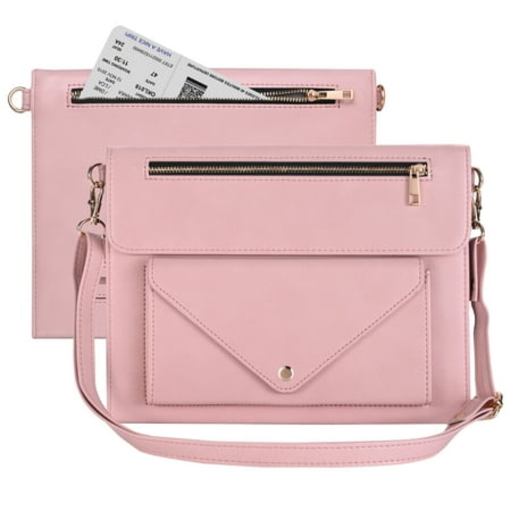 TECH CIRCLE Case for Apple iPad Pro 12.9 inch 6th/5th/4th/3rd Generation,Premium PU Leather Folio Stand Cover with Pencil Holder Zipper Pocket Bag Shoulder Hand Strap Protective Business Case,Pink