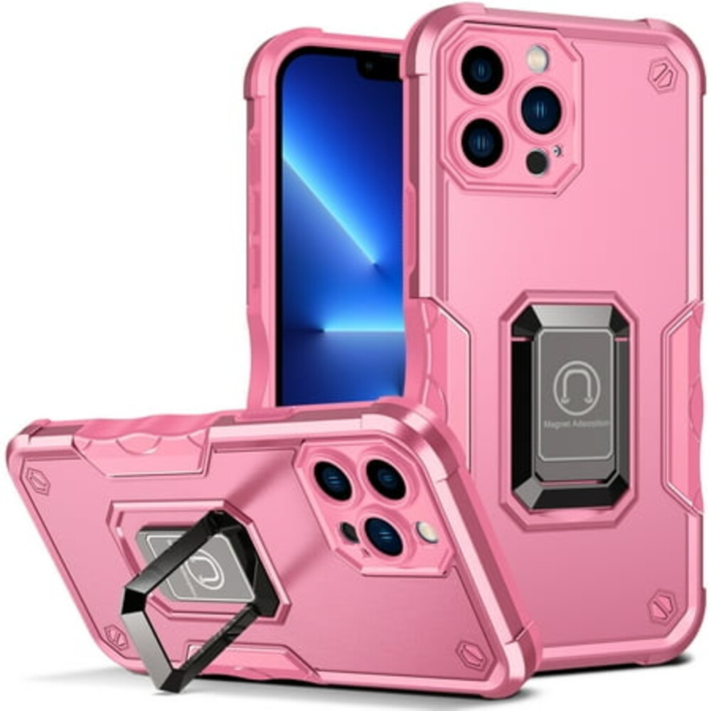 TECH CIRCLE For iPhone 15 Pro Case, Heavy Duty Shockproof Full Body Protective Phone Cover Dual Layer Drop Hard PC Back Case Built in Ring Kickstand Case Support Magnetic Car Mount, Pink