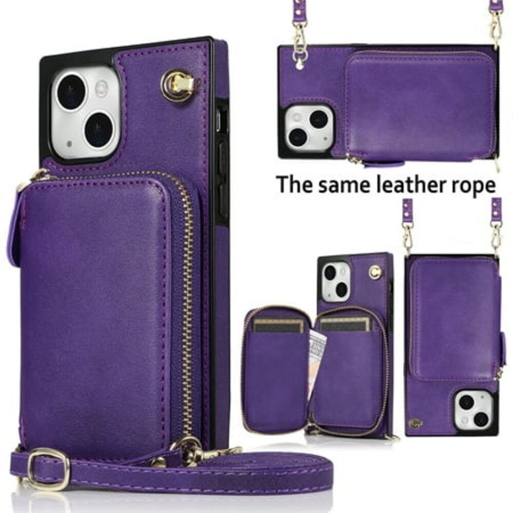 TECH CIRCLE For iPhone 13 Pro Max Wallet Case,Card Holder Phone Case for Women, Zipper PU Leather Purse Kickstand Folio Flip Case with Crossbody Strap for Apple iPhone 13 Pro Max 6.7" 2021,Purple