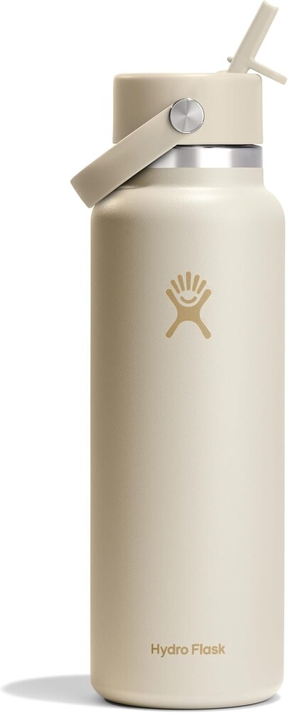 Hydro Flask Water Bottle - Insulated Stainless Steel - Wide Mouth Flex Straw Lid, Non Spill, Leakproof and Refillable in 40 Oz Coconut Cream