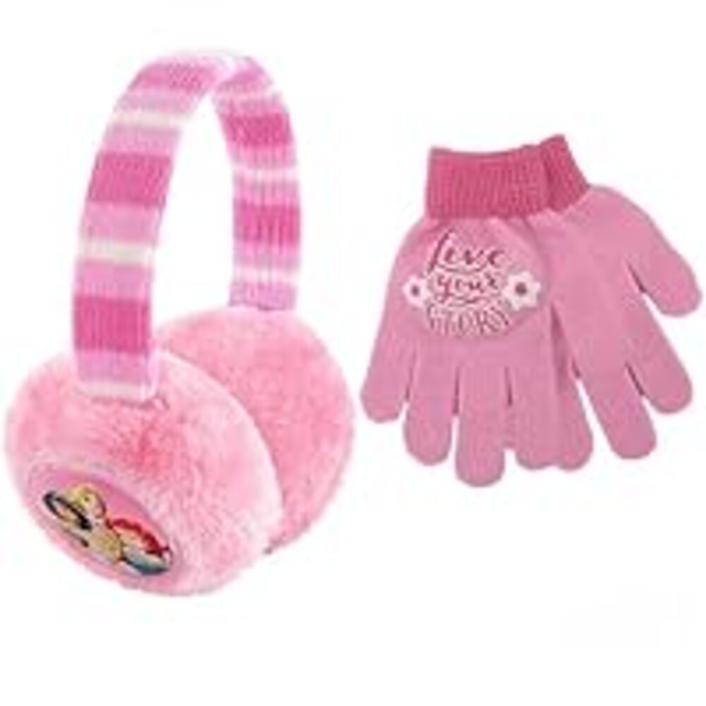 Disney Girls Winter Earmuffs Warmers And Kids Gloves Sets, Princess Plush For Ages 4-7