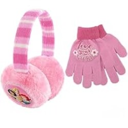 Disney Girls Winter Earmuffs Warmers And Kids Gloves Sets, Princess Plush For Ages 4-7
