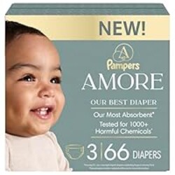 Pampers Amore, Size 3 (13-26 lbs), 66 Count, Our Best Diaper – Hypoallergenic & Fragrance Free, Up to 100% Leakproof, Soft as Cashmere