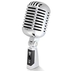 Pyle Classic Retro Dynamic Vocal Microphone - Old Vintage Style Unidirectional Cardioid Mic with XLR Cable - Universal Stand Compatible - Live Performance In Studio Recording - PDMICR42SL (Silver)