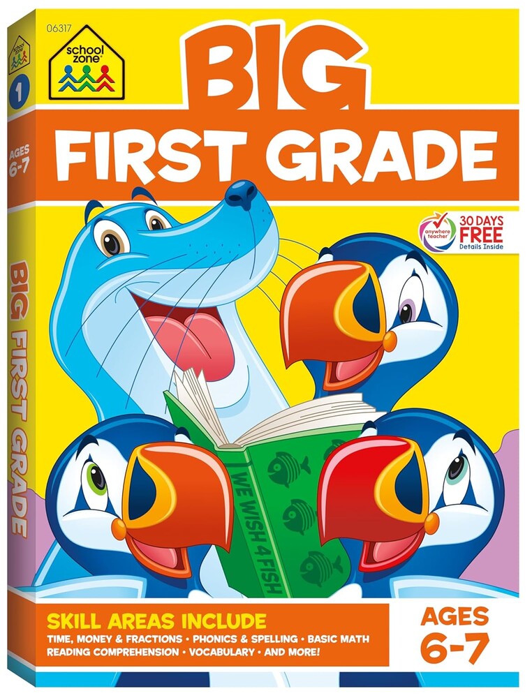 School Zone Big First Grade Workbook: 320 Pages, 1st Grade, Reading Comprehension, Phonics, Spelling, Vocabulary, Basic Math, Time, Money, Fractions, Ages 6 to 7
