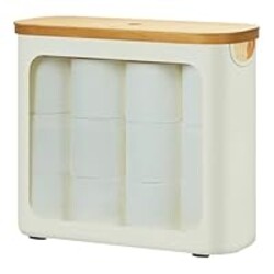 ROSOS Toilet Paper Storage with Lid, Large Toilet Paper Holder for up to 12 Rolls, Free Standing Bathroom Storage Organizer with Lid, Beige