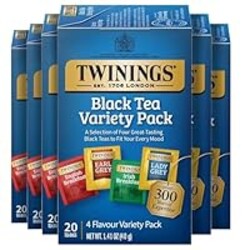 Twinings Variety Pack Black Tea Bags, 20 Count (Pack of 6), Includes English Breakfast, Early Grey, Irish Breakfast, and Lady Grey, Caffeinated, Enjoy Hot or Iced, 120 Teabags