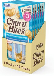 INABA Churu Bites for Cats, Soft/Chewy Baked Chicken Wrapped Churu Filled Cat Treats with Vitamin E, 0.35 Ounces per Tube, 18 Tubes Total (3 Tubes per Pack), Tuna with Scallop Recipe