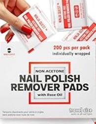 Nail Polish Remover Pads 100% Non Acetone - 200 Pack of Individually Wrapped Bulk Set Gel Nail Polish Remover Wipes - Fingernail Travel Kit to Clear Nail Polish for Home & Professional Removal