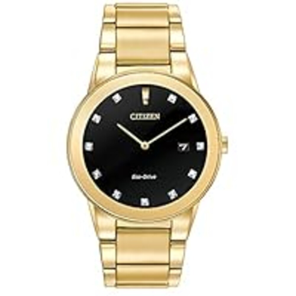 Citizen Men's Eco-Drive Modern Axiom Diamond Watch in Gold-Tone Stainless Steel, Black Dial (Model: AU1062-56G)