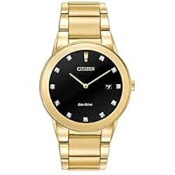 Citizen Men's Eco-Drive Modern Axiom Diamond Watch in Gold-Tone Stainless Steel, Black Dial (Model: AU1062-56G)