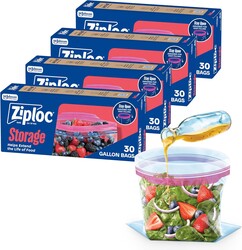 Ziploc Gallon Food Storage Bags, 120ct Total, Stand-Up Bottom, Easy to Fill, 30 Count (Pack of 4) (Packaging May Vary)