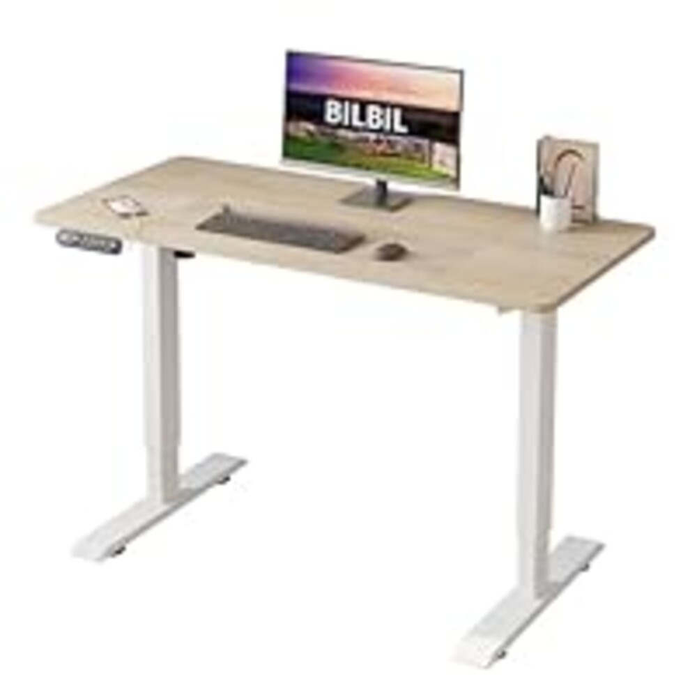 bilbil Height Adjustable Electric Standing Desk, 48 x 24 Inches Sit Stand up for Work Office Home, Ergonomic Rising Computer Table with Memory Preset with Splice Desktop (Oak)