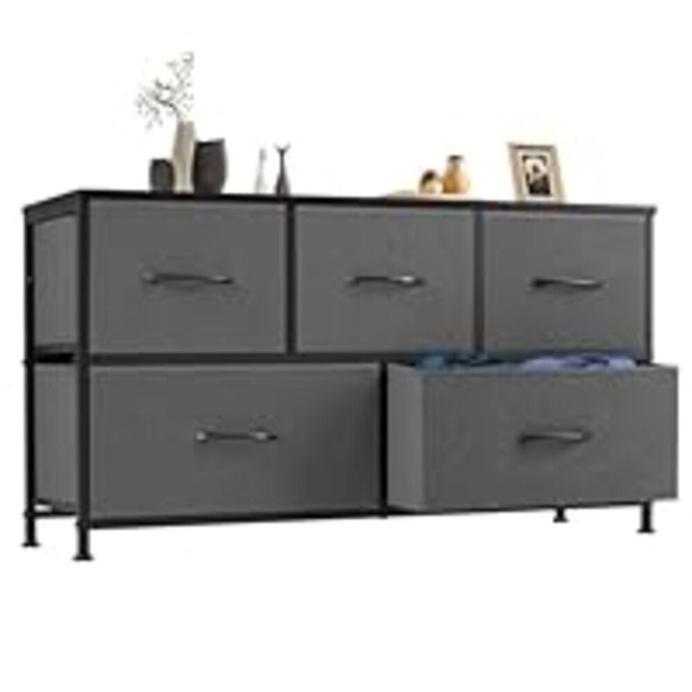 OLIXIS Dresser for Bedroom with 5 Drawers, Wide Chest of Drawers, Fabric Bedroom Dresser with Drawer Organizers, Storage Organizer Unit with Fabric Bins for Closet, Living Room, Hallway