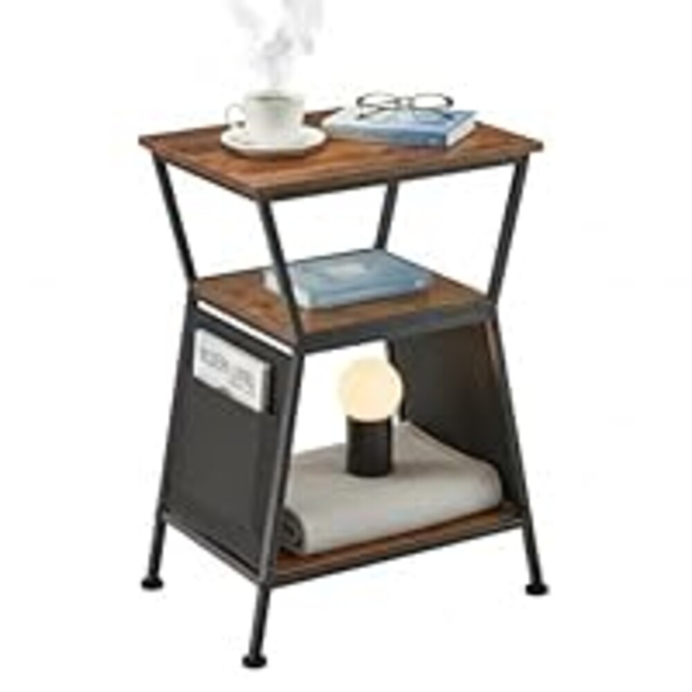 ZEXVIDA End Table with Storage Bag, Three-Tier Trapezoidal Side Table with Storage Bag, Corner Table Sofa End Table for Living Room Bedroom