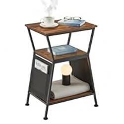 ZEXVIDA End Table with Storage Bag, Three-Tier Trapezoidal Side Table with Storage Bag, Corner Table Sofa End Table for Living Room Bedroom