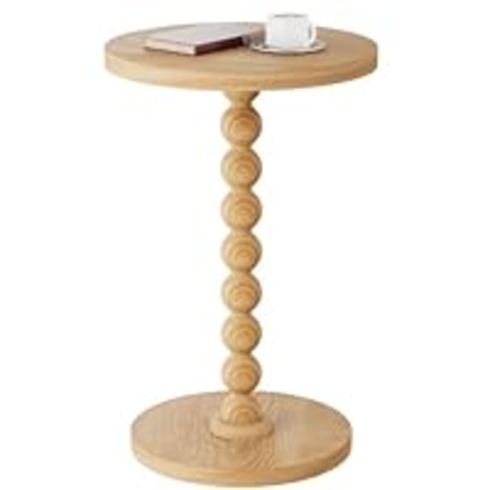 TEROL Round Side Table, Drink Table for Small Spaces, Modern Accent Nightstand with Rubberwood Leg for Living Room, Bedroom, Corners, and Office (Natural)