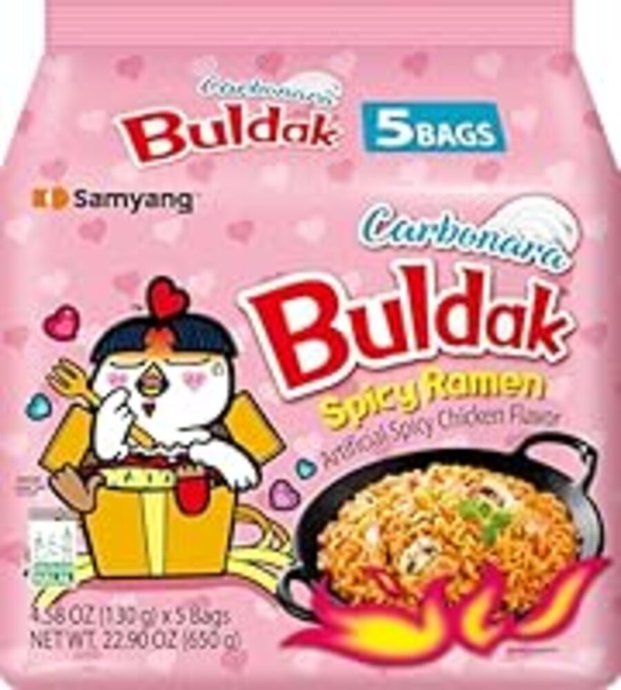 Samyang Buldak Korean Spicy Chicken Stir Fried Ramen Carbonara Flavor Super Hot Spicy Noodles Authentic Ramyun (Pack of 5)