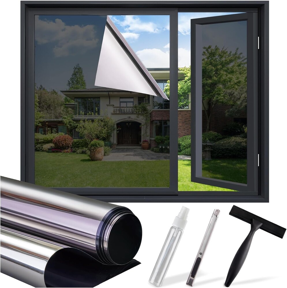 SUNBABY Window Tint for Home, One Way Privacy Film Heat & UV Blocking, Static Cling No Glue Renter Friendly Cover for Home Bedroom, Office & Sliding Glass Door, 17.5 x 78.7 Inch with 3 Tools, Black