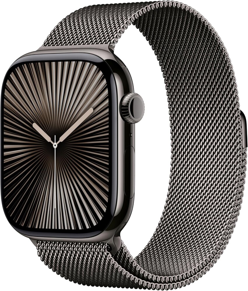 Apple Watch Series 10 [GPS + Cellular 46mm case] Smartwatch with Slate Titanium Case with Slate Milanese Loop - M/L. Fitness Tracker, ECG App, Always-On Retina Display, Carbon Neutral