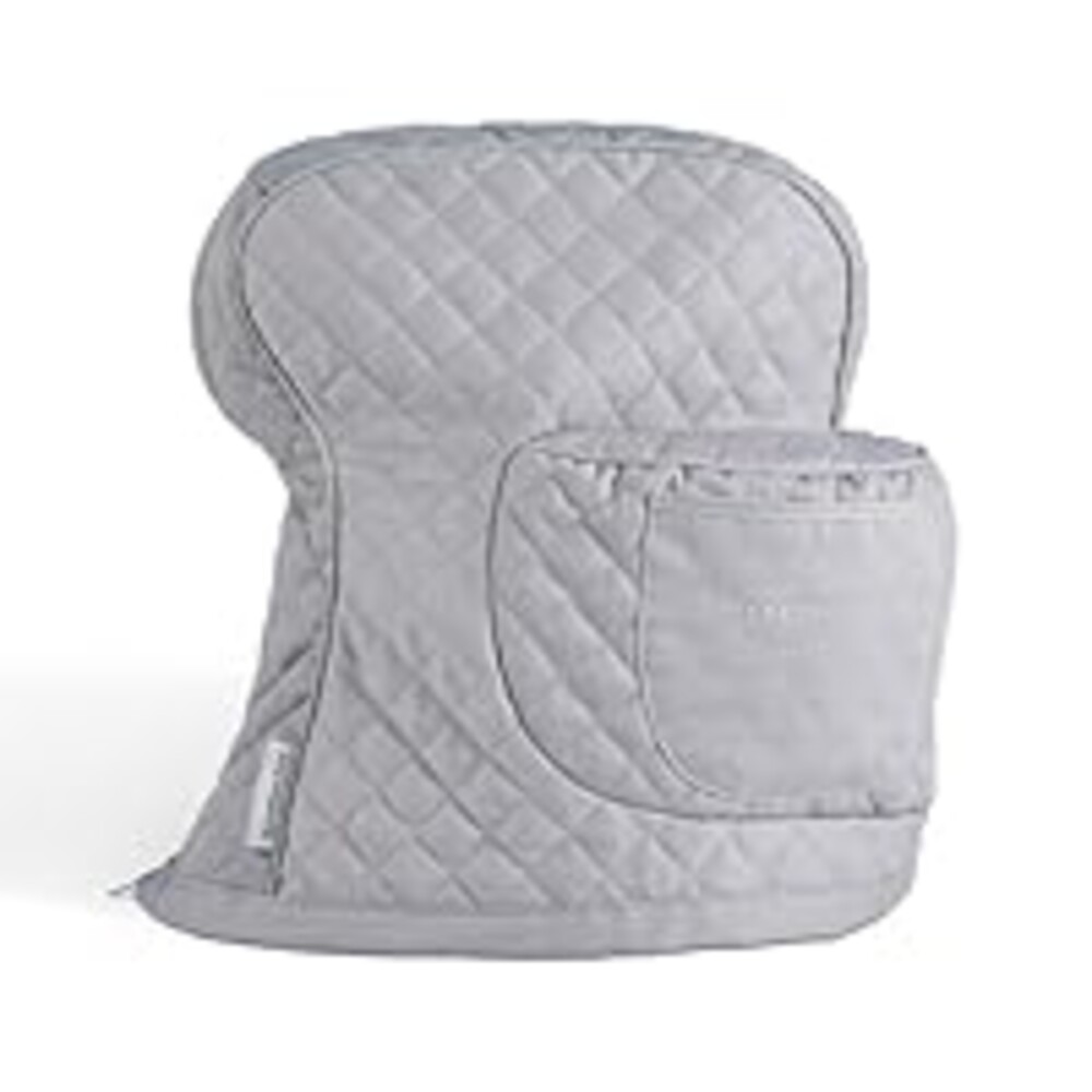KITCHENAID Fitted Tilt-Head Stand Mixer Cover with Storage Pocket, Quilted 100% Cotton,14.4"x18"x10", Grey
