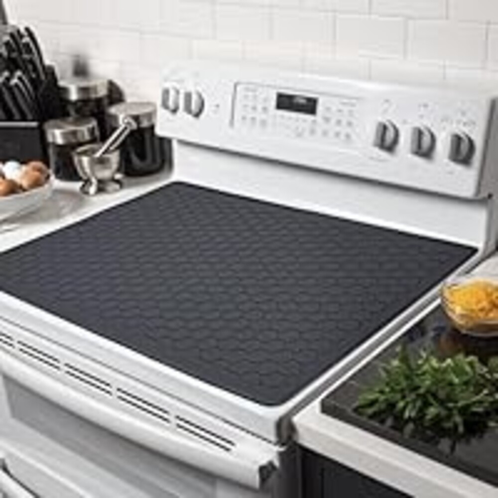 Stove Top Covers for Electric Stove - 30" x 21" Extra Large Silicone Stove Mat for Glass Top Stove, Heat Resistant Cooktop Protector, Ceramic Range Covers, XL Dish Drying Mat for Home Kitchen, Black