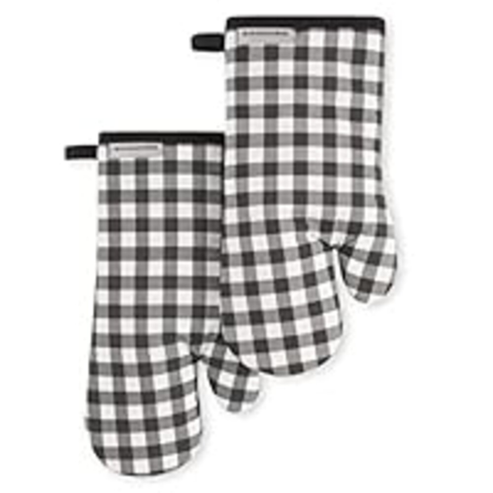 KITCHENAID Gingham Oven Mitt 2-Pack Set, Matte Black, 7"x13"