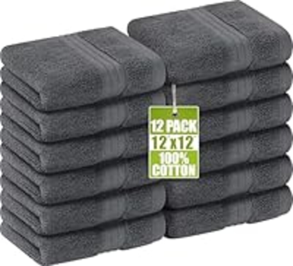 Utopia Towels 12 Pack Premium Wash Cloths Set, 12 by 12 Inches, 100% Cotton Ring Spun, Highly Absorbent and Soft Feel Washcloths for Bathroom, Spa, Gym, and Face, Grey