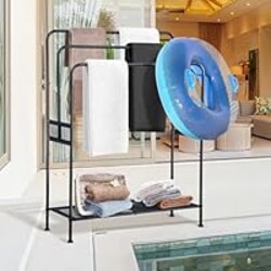 WeGXY 44" Extra Large Free Standing Towel Rack - 3 Tier Outdoor Pool Towel Holder, Versatile Blanket and Quilt Rack Stand for Living Room, Bathroom, Bedroom, Beach, Hot Tub, Gym and Pool Area Outside
