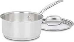 Cuisinart 1.5 Quart Sauce Pan with Cover, Stainless Steel Pot with Lid, Small Kitchen Pots, Dishwasher Safe, Compatible with Induction, Electric, Gas Cooktops, Oven Safe Saucepan, Cool Grip Handles