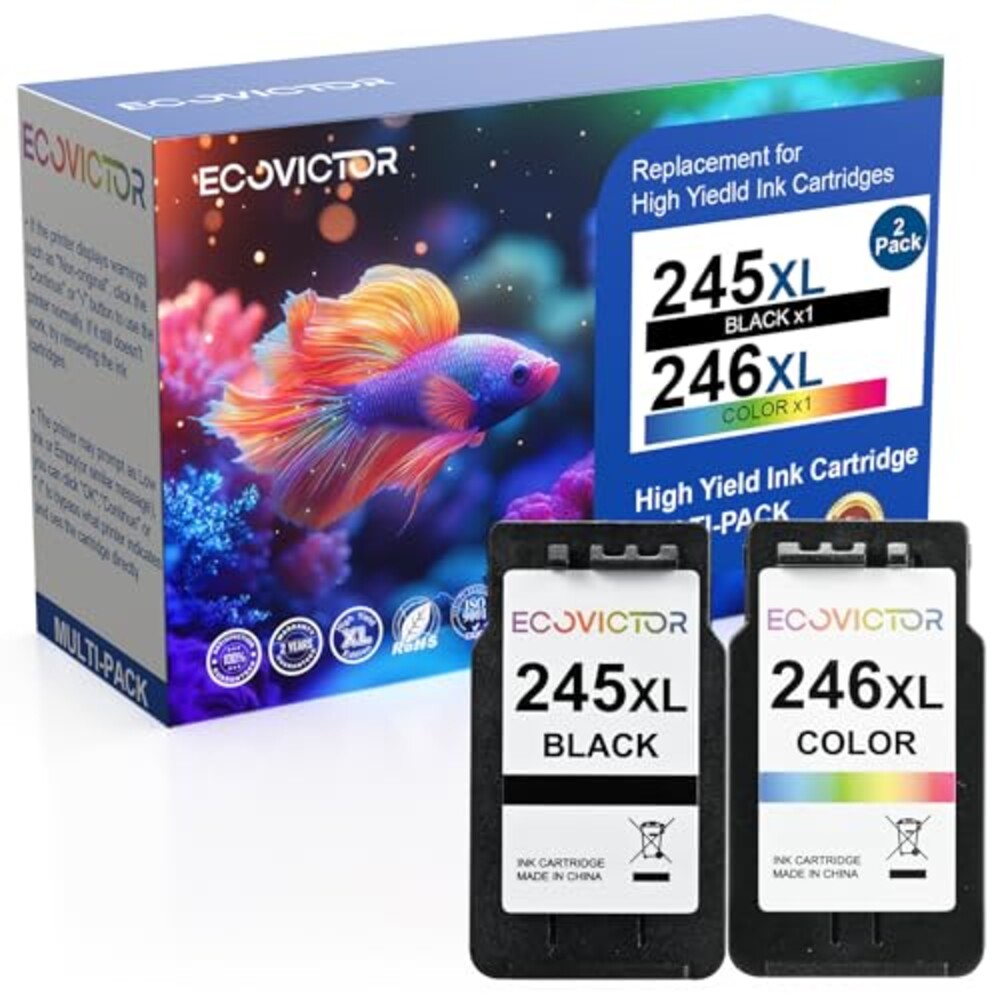 Eco Victor Eco-Friendly Ink Cartridge Replacement for Canon 245XL 246XL Black and Color Combo 2 Pack 245 246 PG-245 CL-246 XL for PIXMA TR4520 TR4522 TR4500 TS3320 MX492 MG2522 MG2920 MG3029 Printer