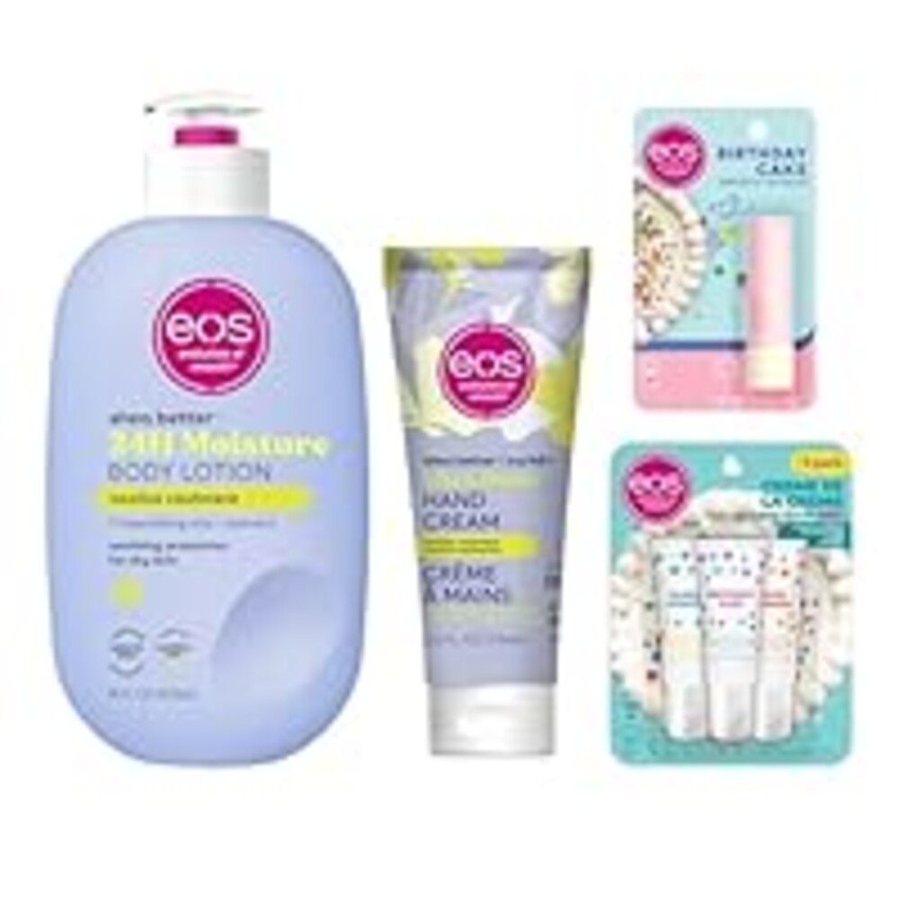 eos Happy Birthday Bundle- Lip Balm Stick + Mini Super Balms + Body Lotion + Hand Cream