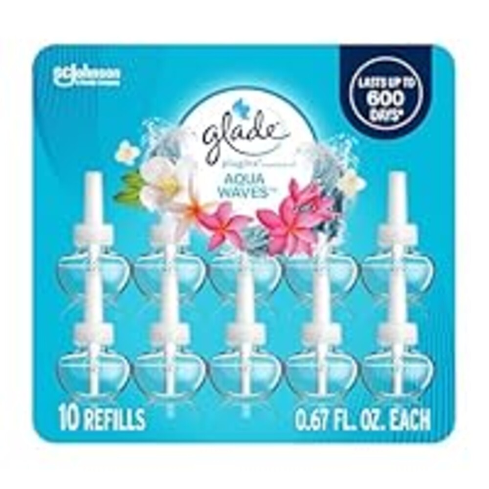 Glade PlugIns Refills Air Freshener, Scented and Essential Oils for Home and Bathroom, Aqua Waves, 6.7 Fl Oz, 10 Count