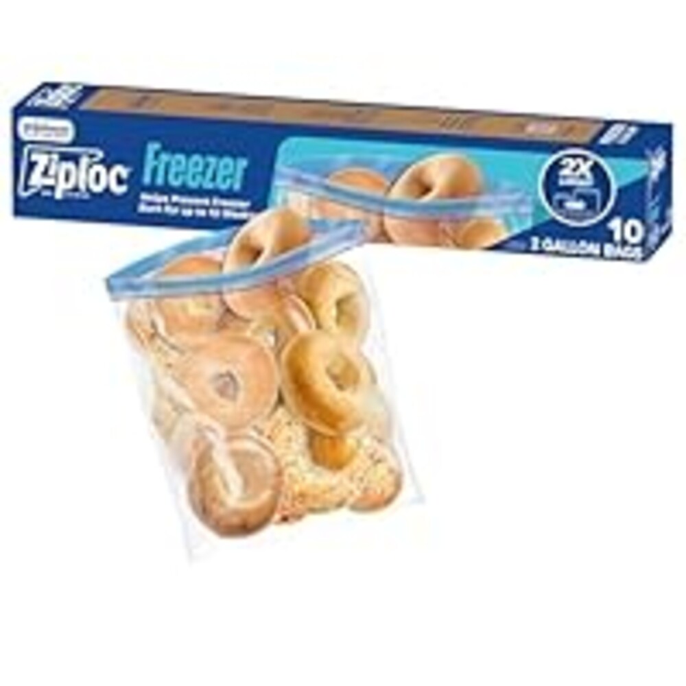 Ziploc 2 Gallon Food Storage Freezer Bags, Grip 'n Seal Technology for Easier Grip, Open, and Close, 10 Count (Packaging May Vary)