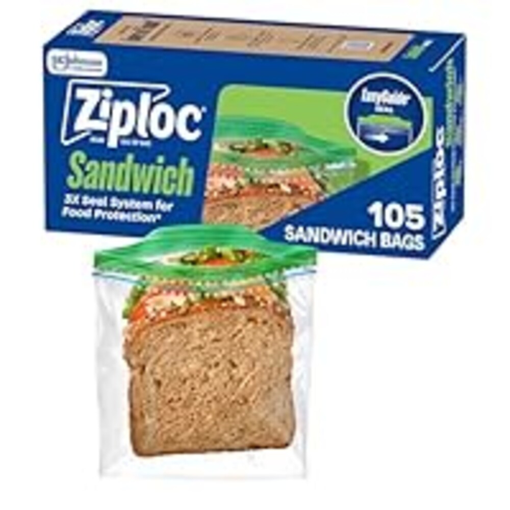 Ziploc Sandwich and Snack Bags with EasyGuide Texture, Plastic Storage Bags with Grip 'n Seal Technology, 105 Bags Total