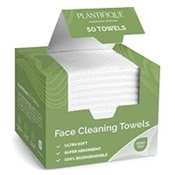PLANTIFIQUE Disposable Face Towels XL 10"x12" - 100% Biodegradable Viscose Facial Towelettes for Women Skin Care - Face Cleaning Towel 50 Count