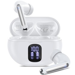 Bluetooth Headphones True Wireless Earbuds 50H Playback LED Power Display Earphones with Wireless Charging Case IPX7 Waterproof in-Ear Ear buds with Mic for Smart Phone Computer Sports, White