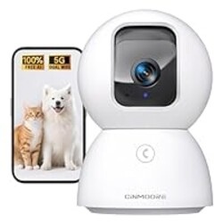 CINMOORE Upgraded 3K Security Camera Indoor, Free Time Lapse, AI Tracking & Face ID, PTZ 5G WiFi Dog/Pet/Baby Monitor Cameras for Home Security, Color Night Vision, Full Duplex 2-Way Talk