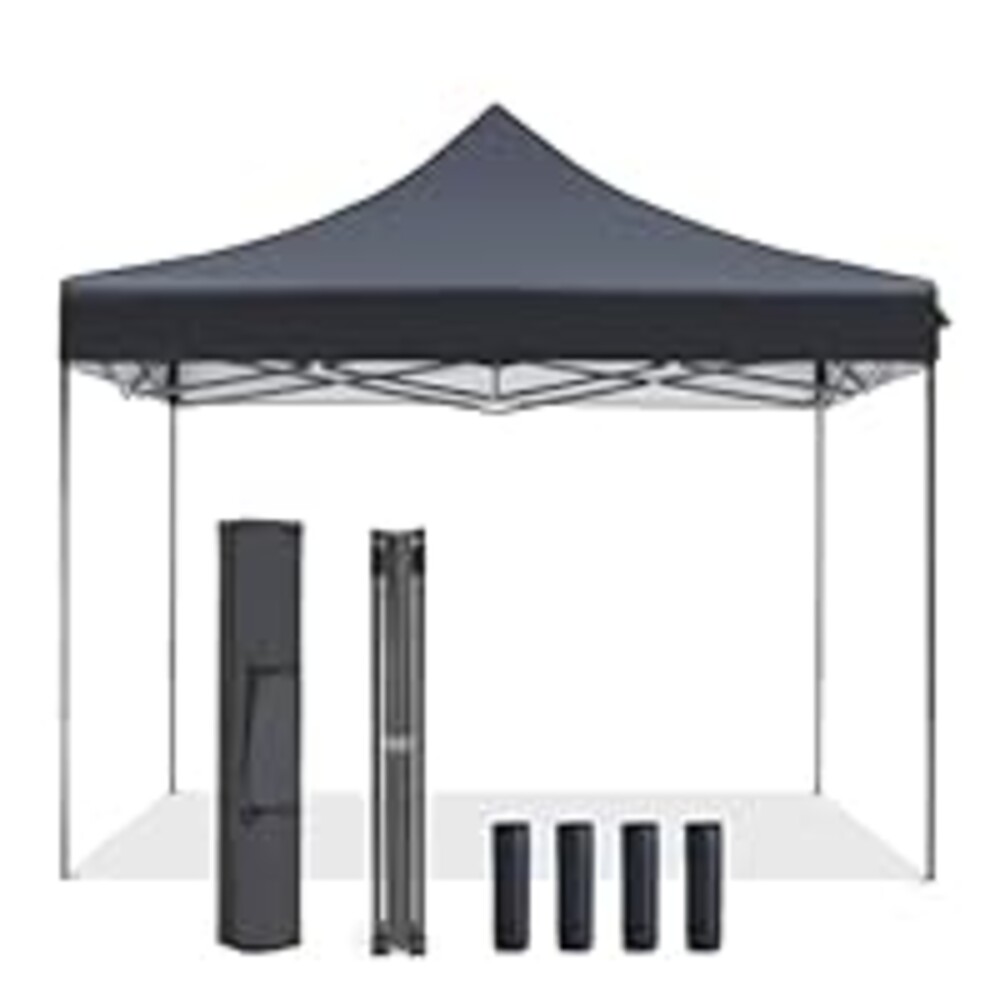 OLIXIS 10x10 Ft Pop Up Canopy Tent, Waterproof Portable Outdoor Shade Canopy with Sand Bags for Beach, Backyard Parties & Events, Charcoal