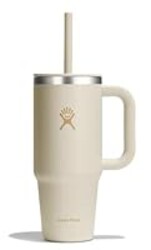 Hydro Flask Travel Tumbler with Handle, Lid and Straw - Insulated Stainless Steel in 24 Oz Coconut Cream