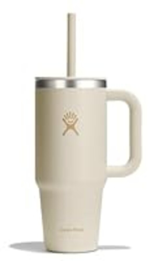 Hydro Flask Travel Tumbler with Handle, Lid and Straw - Insulated Stainless Steel in 24 Oz Coconut Cream