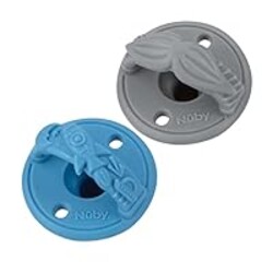 Nuby 3-D Sili Soother Pacifiers with Soft Handle and Two Safety Air Holes, 2 Pack, 0+ Months, Blue Spaceship and Gray Mustache