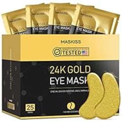 Maskiss 24k Gold Under Eye Patches (25 Pairs), eye mask, Collagen Skin Care Products, Eye Patches for Puffy Eyes, eye masks for dark circles and puffiness