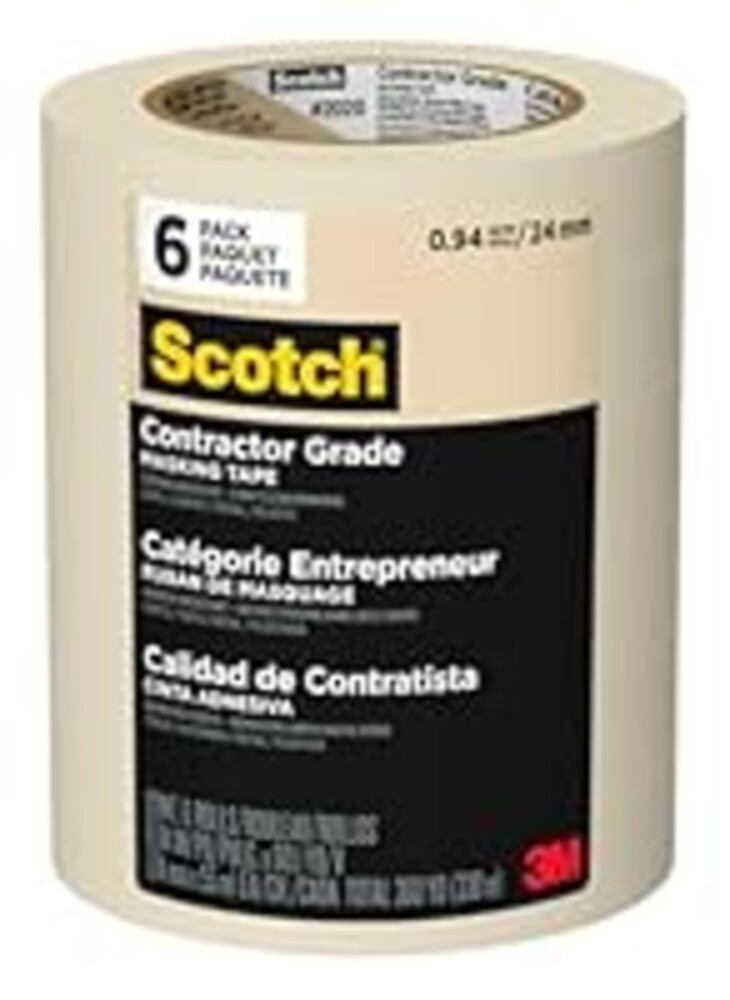 Scotch Contractor Grade Masking Tape, 1 Inch Wide (0.94 in. x 60.1 Yds) 6 Rolls, 3-Day Interior Clean Removal, Removes Easily Without Leaving Sticky Residue, Interior & Exterior Use (2020-24EP6)