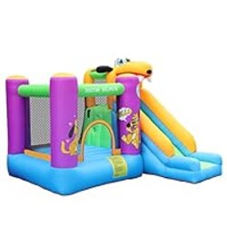Doctor Dolphin Bounce House Slide with Blower Bounce House for Kids 5-12 Bounce House for Kids, Jumping Bouncy Castle with Puppy Slide Outdoor, Inflatable Bouncer with Blower