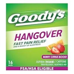Goody's Hangover Relief Powder, Dual Action Fast Headache Pain Relief with Aspirin and Caffeine, Berry Citrus Flavor, 16 Count